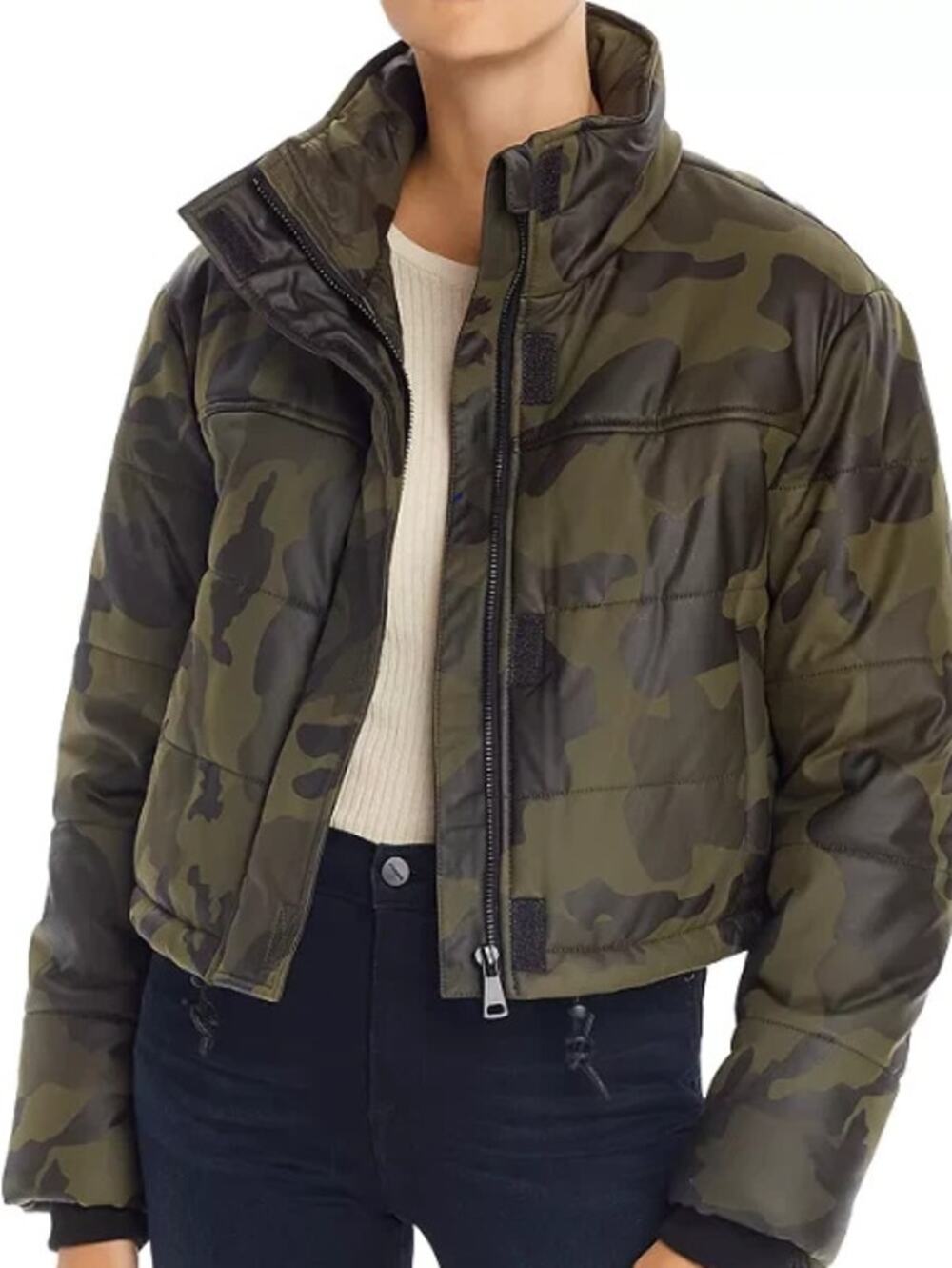 Bagatelle. NYC Coated Camouflage Puffer Jacket Green NWT Long Sleeve Women's S